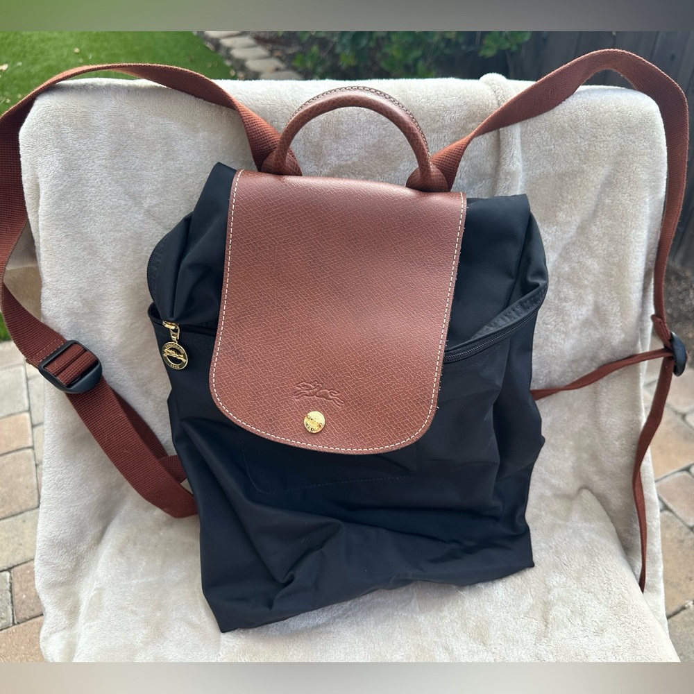 Longchamp Black and Brown Backpack
